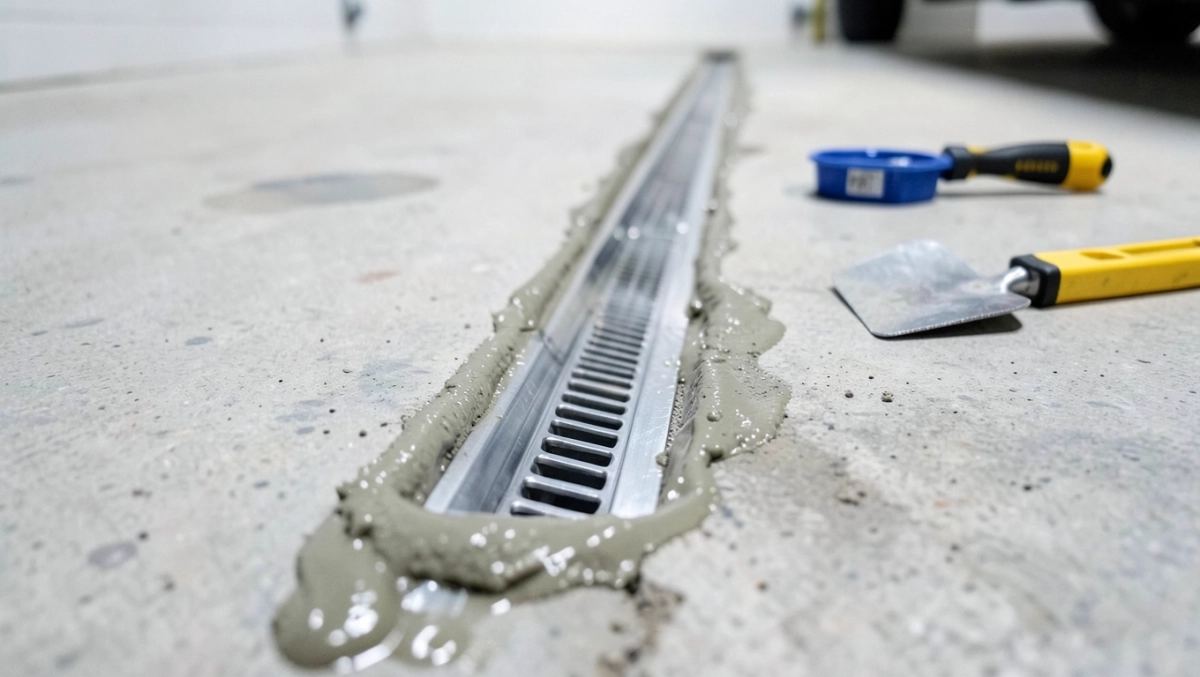 Montaż odpływu liniowego w garażu